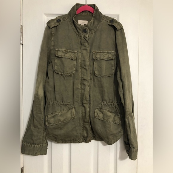 Loft‎ green Utility spring full zip jacket linen cotton women’s medium petite - Picture 1 of 8